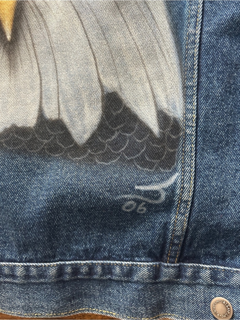 Wrangler Hero Vintage Large Denim Jacket Custom Painting of Eagle  on Back - Picture 5 of 8